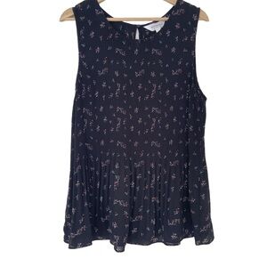 ADDITION ELLE BLACK MULTICOLOURED SLEEVELESS FLOWY BLOUSE W/ACCORDION PLEATS, 2X
